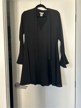 Modcloth Esley Black V-Neck Tie-Front Mini Dress with Flared Sleeves